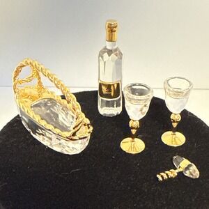 Swarovski Retired 5 Piece Crystal Memories Mini Wine Set Gold Tone